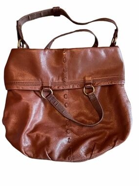 Lucky Brand Abbey Road Fold Over Cinnamon Brown Leather Handbag Shoulder Bag